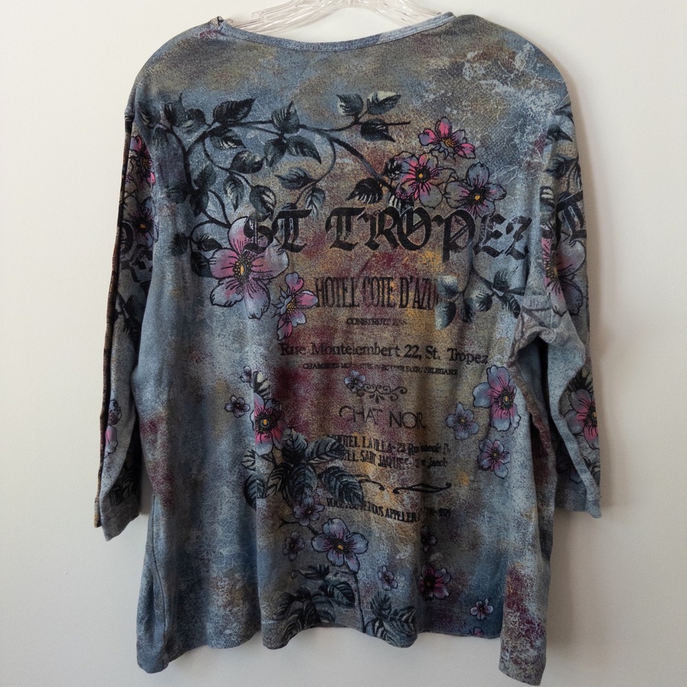 Boho Artsy St Tropez Floral Graphic Top 2X Embellished All Over Print Retro - Picture 8 of 8